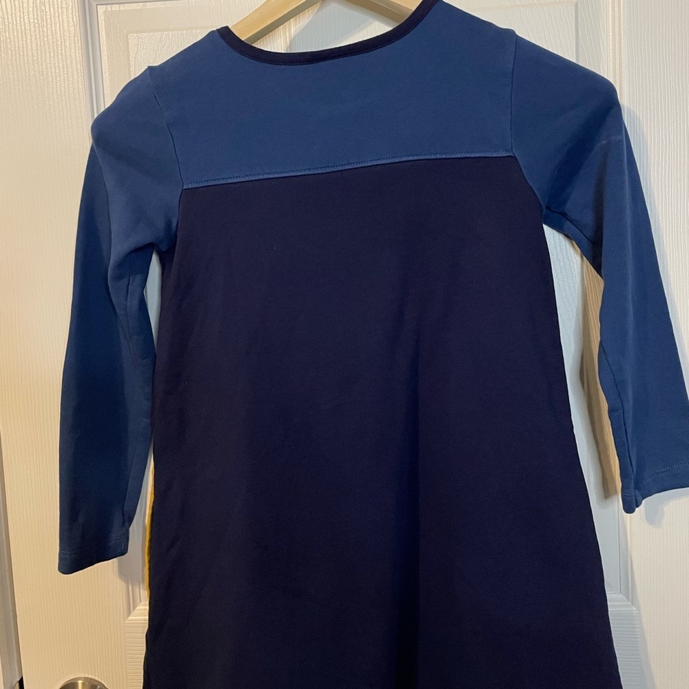 Hanna Andersson blue long sleeve block dress w/ yellow pockets sz 130 (8 US) - Picture 7 of 12